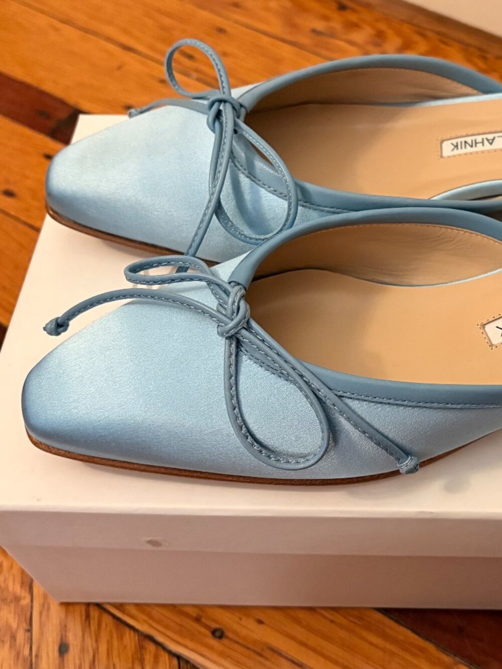 Manolo Blahnik Satin Ballerimu 37 Light Blue